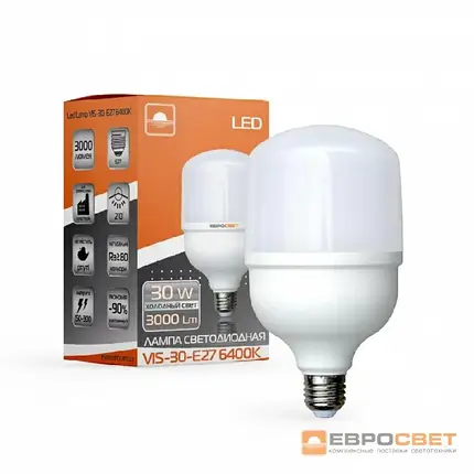 LED Лампа Євросвітло 30W Е27 6400K (VIS-30-E27) 000040889, фото 2