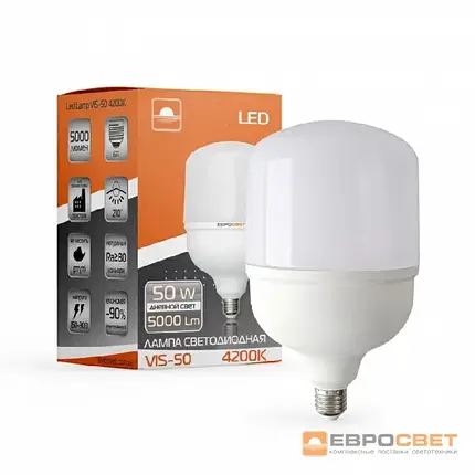 LED Лампа Євросвітло 50W Е27 + Е40 4200K (VIS-50-E40) 000042332, фото 2