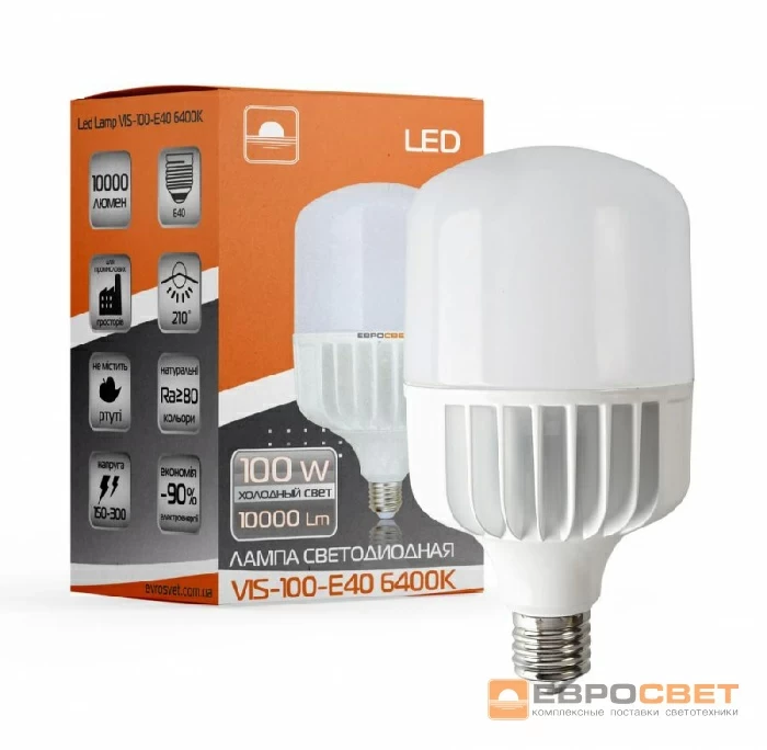 LED лампа Євросвітло 100W Е40 6400K (VIS-100-E40) 000040894