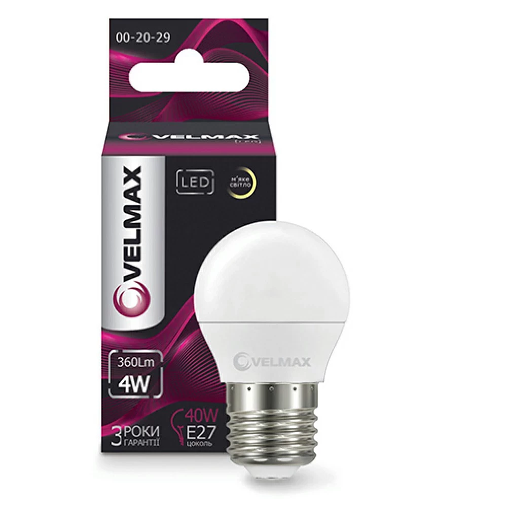 LED лампа Velmax V-G45 4W E27 3000К 21-12-41