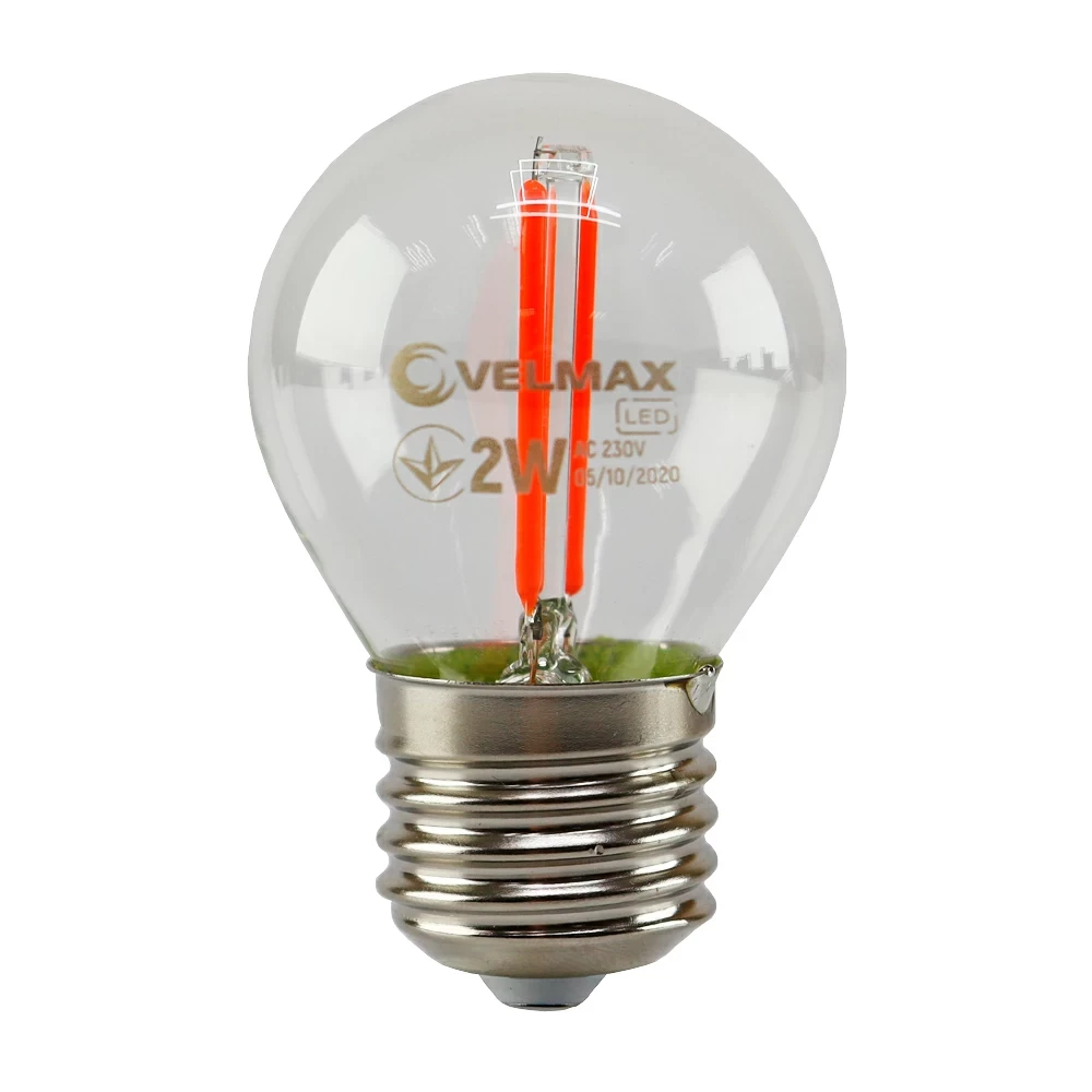 LED лампа Velmax V-FILAMENT-G45 2W E27 червона 21-41-32