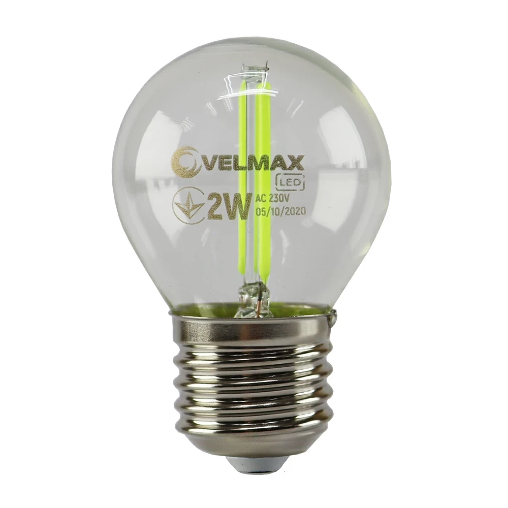 LED лампа Velmax V-FILAMENT-G45 2W E27 зелена 21-41-33