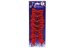 Набір (6шт) новорічних декоративних бантів 7см, колір - червоний