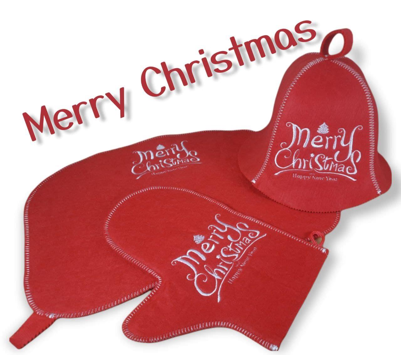 Подарунковий набір для лазні та сауни "Merry Christmas", червоний