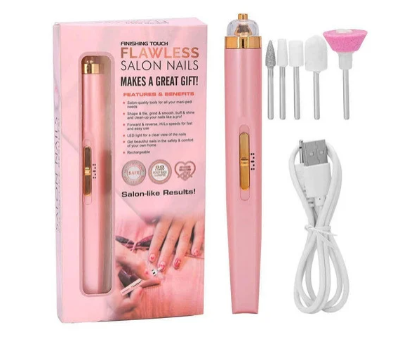 Портативний фрезер для манікюру Flawless Salon Nails з 5 насадками прилад для догляду за нігтями