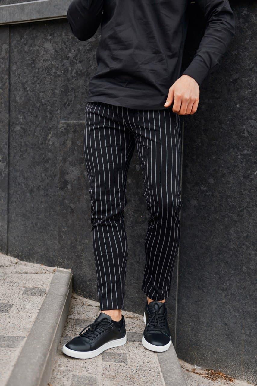 Штани чоловічі класичні в смужку чорні | Чоловічі штани чорні весняні, осінні