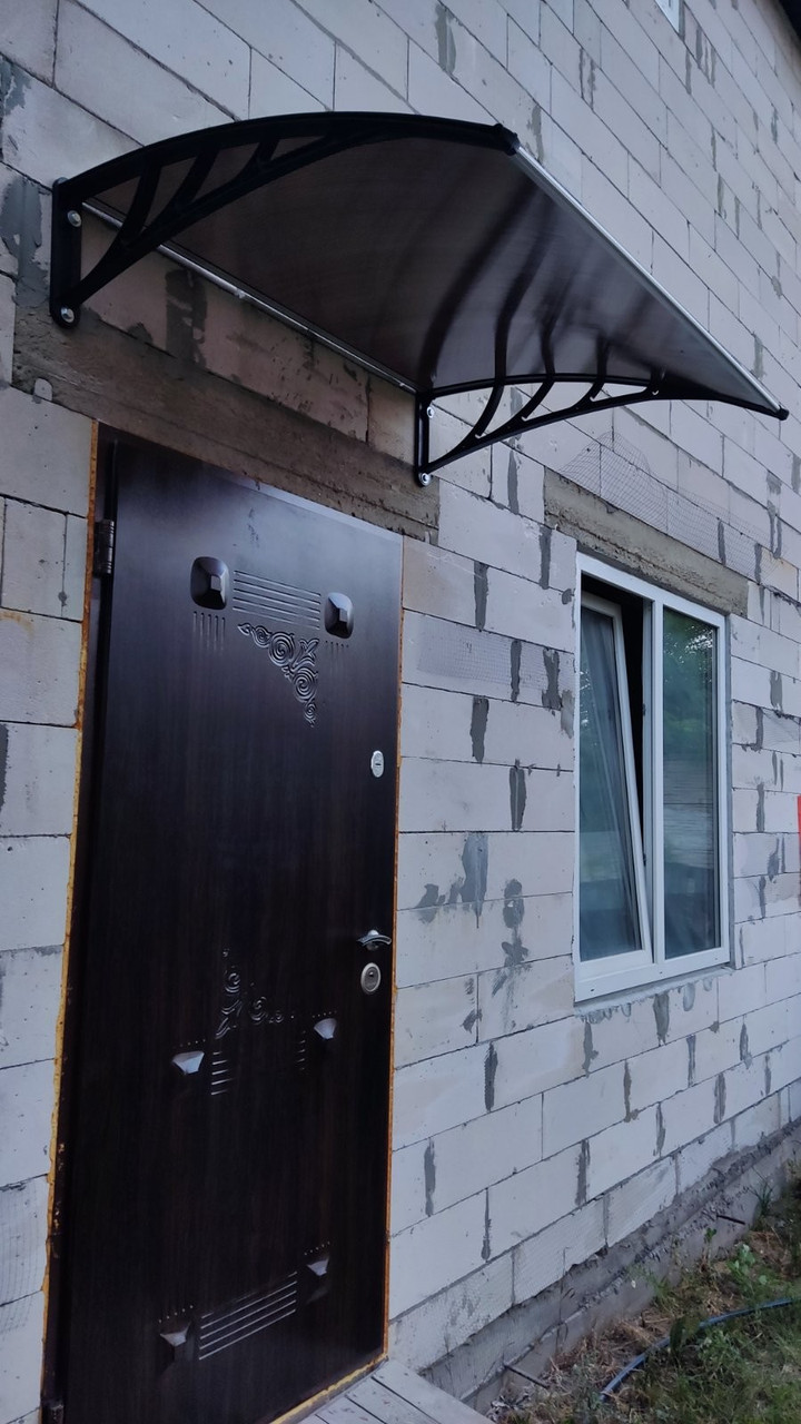 Навіс з монолітного поликорбаната. Козирок з полікарбонату 150см. Моноліт з кріпленнями. Доставка., фото 1