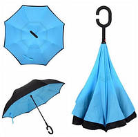 Зонт обратного сложения Up Brella голубой, Зонт Ветроустойчивый, Зонт Перевертыш
