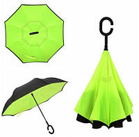 Зонт обратного сложения Up Brella салатовый, зонт складной женский, зонт ветроустойчивый