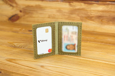 Обкладинка на дві карти з натуральної шкіри колір Оливковий