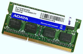 Оперативна пам'ять для ноутбука Adata SODIMM DDR3 2Gb 1066MHz 8500S 2Rx8 CL7 (EL7YG1B1672ZG) Б/В