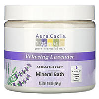 Aura Cacia, Ароматерапевтическое минеральное средство для ванны, расслабляющая лаванда, 16 унций (454 г) в в