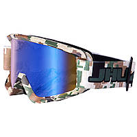Очки горнолыжные для лыж и сноуборда SPOSUNE MT-035-HG оправа-камуфляж цвет линз зеленый зеркальный