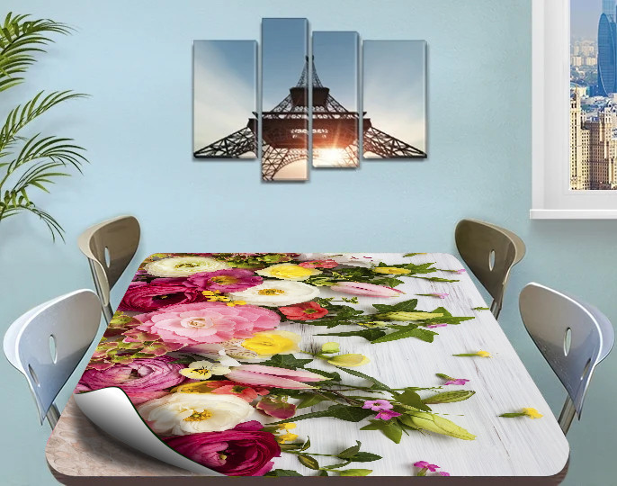 Покриття для столу, м'яке скло з фотодруком, Квіти 60 х 100 см (1,2 мм)