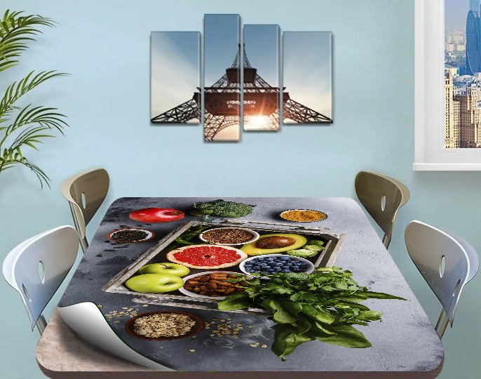 Покриття для столу, м'яке скло з фотодруком, Фрукти, зелень 60 х 100 см (1,2 мм)