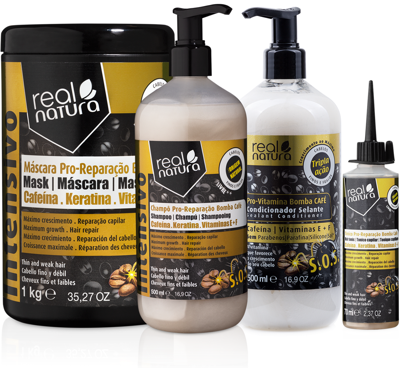 Набір Real Natura Pro-Reparacao Bomba Cafе для відновлення і росту волосся