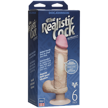 Фаллоимитатор Doc Johnson The Realistic Cock 6 inch ULTRASKYN Vibrating | Limon, фото 3