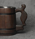 Дерев'яна пивний кухоль, дерев'яний келих темний, дубовий пивний келих, фото 3