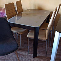 Розкладний скляний стіл Модерн Р30 на дерев'яних ногах для кухні