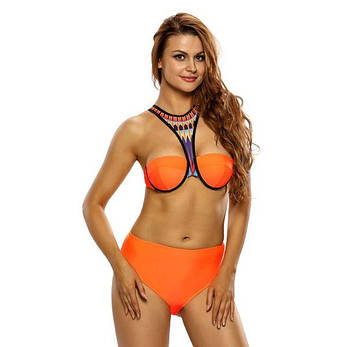 Orange High Neck Cross Back High Waist Swimsuit | Limon, фото 4