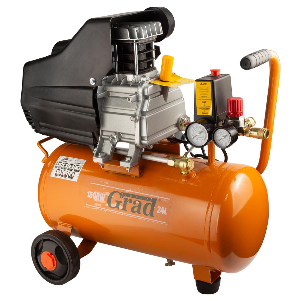 Компресор одноциліндровий 1.5 кВт 198л/хв 8бар 24л (2 крана) GRAD 7043555, фото 1