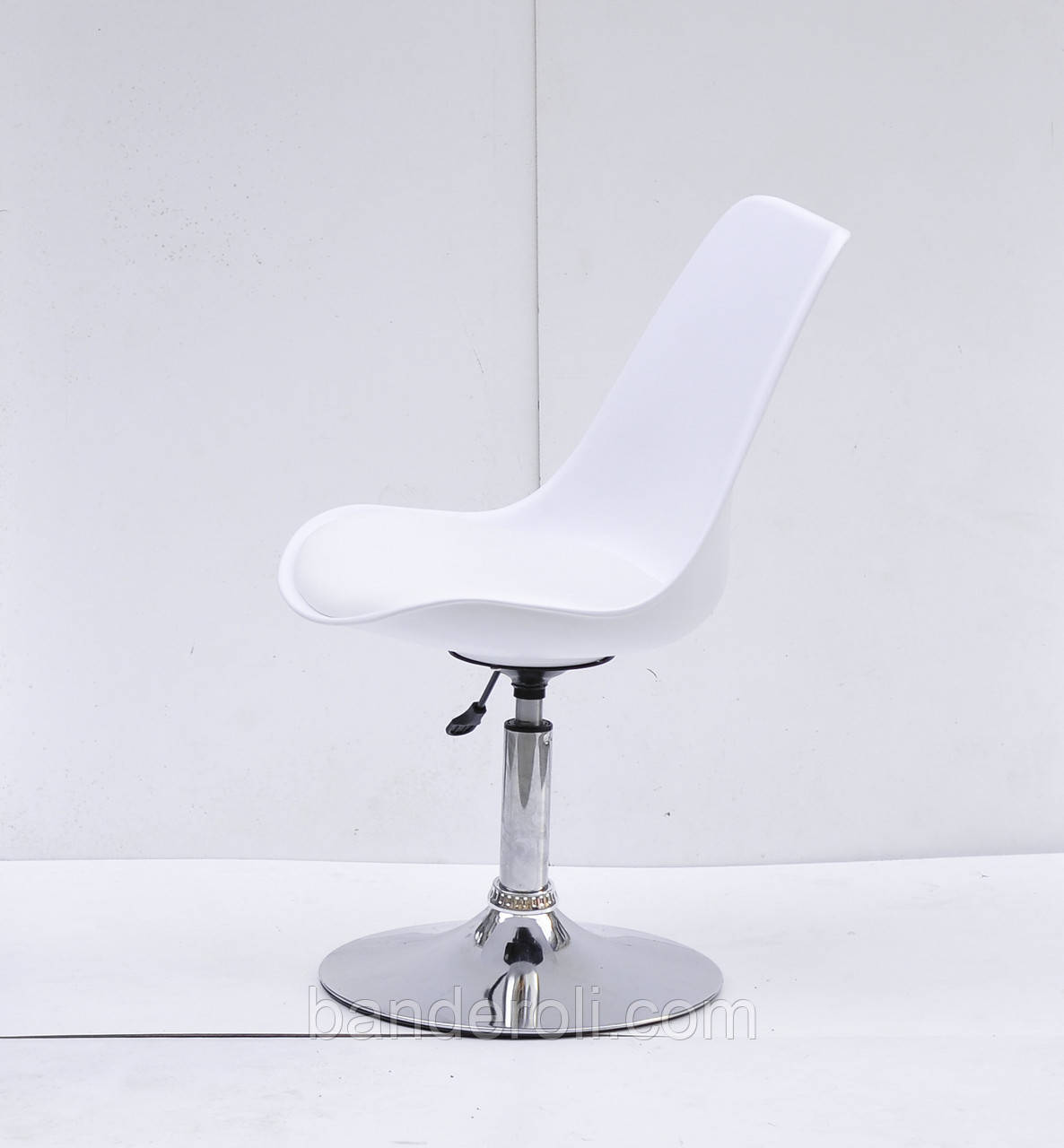 Стілець Albert CH-Base білий кожзам, хромована опора, поворотне з регулюванням висоти сидіння, фото 1