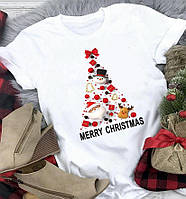 Новогодняя красивая подарочная женская футболка "Мерри Кристмас"