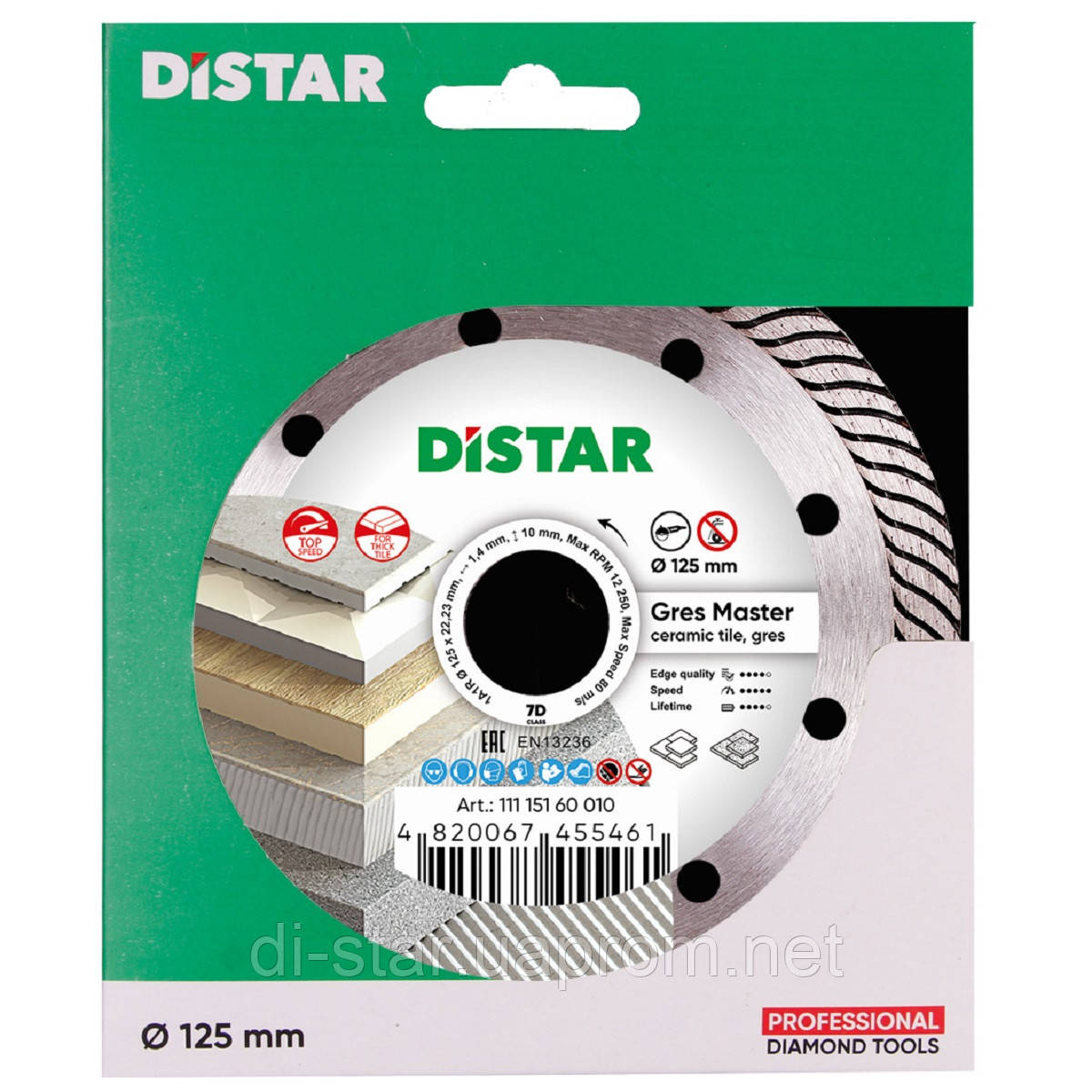 Круг алмазный Distar 1A1R GRES MASTER 125 мм отрезной диск по твердому керамограниту для УШМ (11115160010) - фото 10 - id-p1229176146