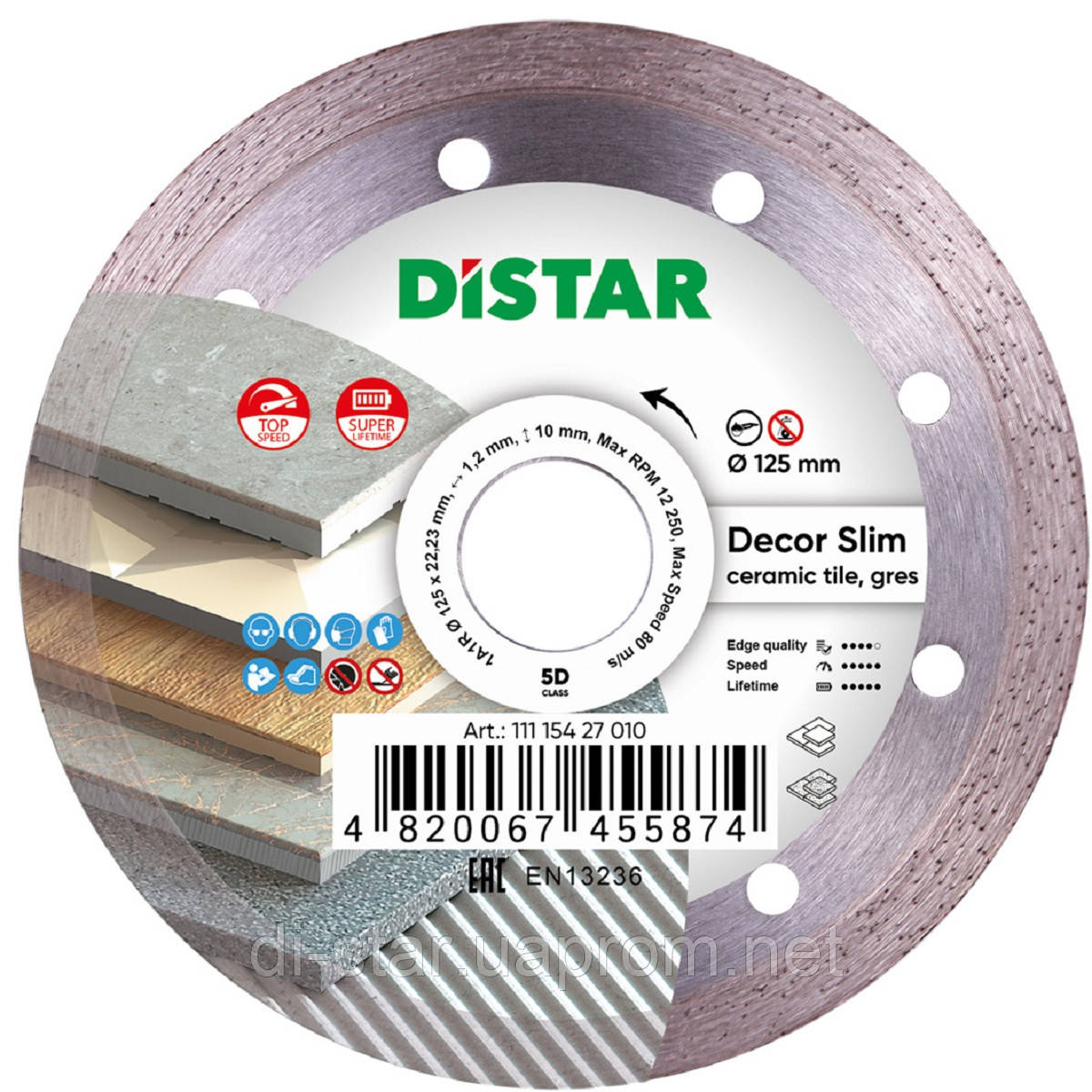 Круг алмазний Distar 1A1R Decor Slim 5D 125 мм суцільний відрізний диск по керамічній плитці для КШМ