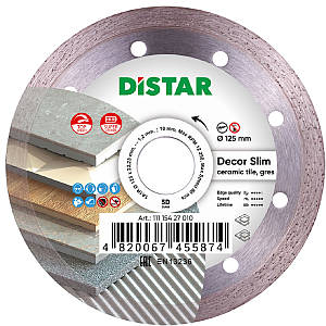 Круг алмазний Distar 1A1R Decor Slim 5D 125 мм суцільний відрізний диск по керамічній плитці для КШМ