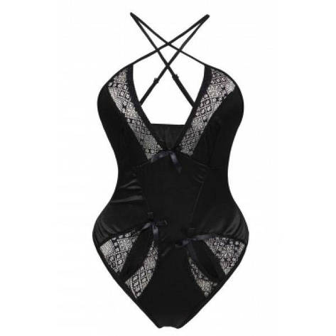Gold Lace Detail Black Satin Teddy | Limon, фото 1