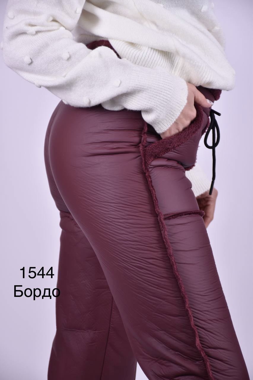 Штани шкіряні на хутрі бордові 42-44, фото 1