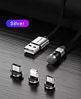 Магнитный поворотный кабель быстрой зарядка Micro USB GTWIN 1м серебро