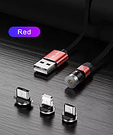 Магнитный поворотный кабель быстрой зарядка Micro USB GTWIN 1м красный