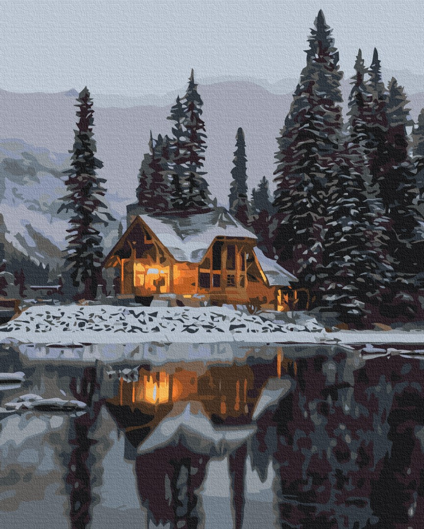 Картини за номерами 40×50 см Будинок у зимовому лісі. Brushme