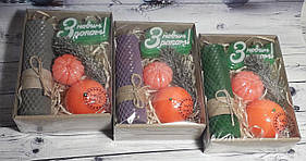 Набір сувенірного мила ручної роботи Дві нечищене мандаринки, З новим роком та еко-свічка