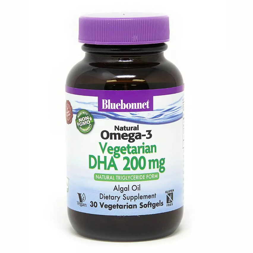 Вегетаріанська Омега-3 з Водоростей, DHA 200 mg, Bluebonnet Nutrition, 30 рослинних капсул