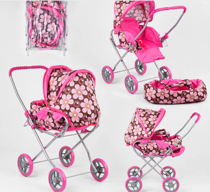 Коляска для ляльок 9391, алюмінієвий корпус, знімна люлька, фото 1