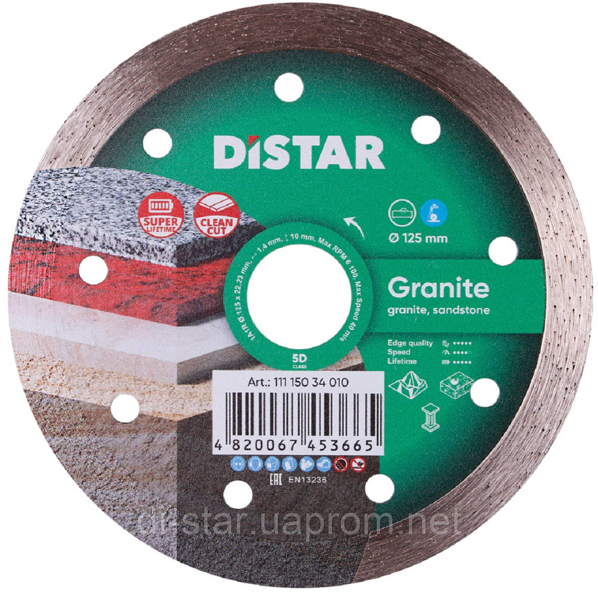 Круг алмазный Distar 1A1R Granite 125 мм сплошной отрезной диск по граниту, Дистар, Украина - фото 1 - id-p244372262