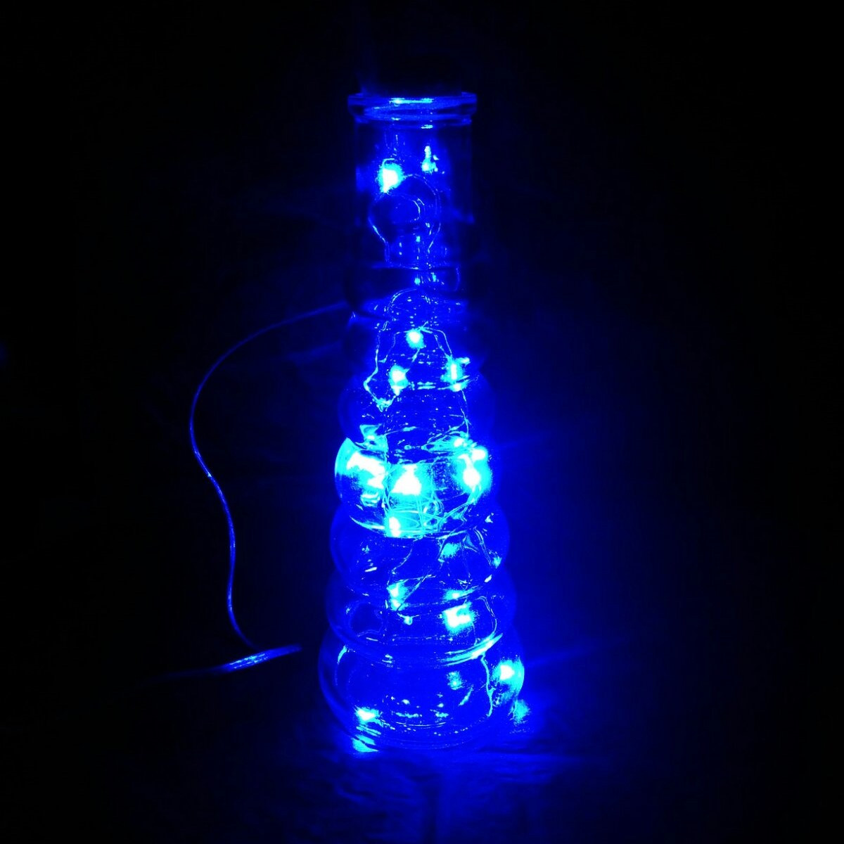 Світильник банка з LED гірляндою Нитка Капля Роси, синє світло (живлення від USB)