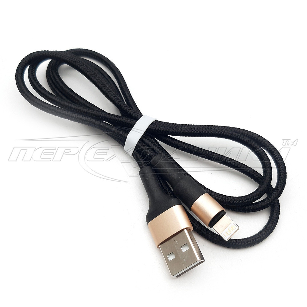 Кабель USB to Lightning (хороша якість), ганчіркова оплетка, 1 м , чорний