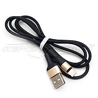 Кабель USB to Lightning (добра якість), ганчірка, 1 м, чорний