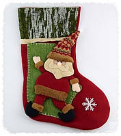 Носок на камин для рождественских подарков Санта со снежинкой