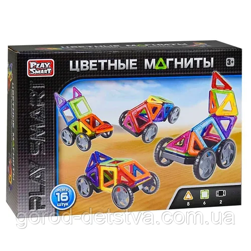 Дитячий магнітний конструктор Кольорові магніти Play Smart 2426 16 деталей у коробці