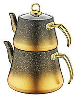 Двохярусний чайник OMS 8200XL-Gold скляна кришка (1,8 /3,75 л.)
