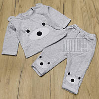 74 5-7 месяцев зимний теплый комплект костюмчик для новорожденных малышей с флисом начесом ФУТЕР 8139 Серый