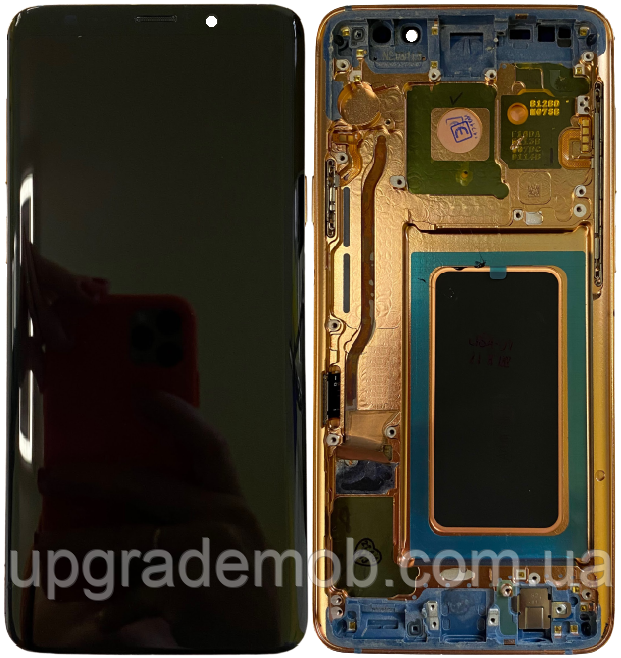 Дисплей модуль тачскрин Samsung G965 Galaxy S9+ чорний OLED з рамкою золотистого кольору Sunrise Gold