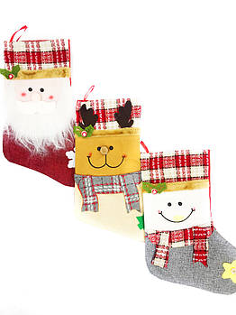 Новорічний чобіт "Новорічні персонажі" 34х20см, носок для різдвяних декорацій, набір 12 шт