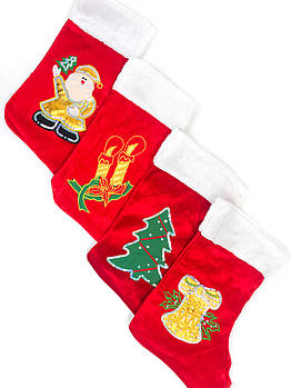 Новорічний чобіт "Новорічні персонажі" 34х24см, носок для різдвяних декорацій, набір 12 шт