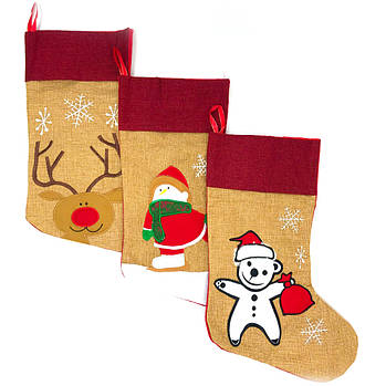 Новорічний чобіт "Новодні персонажі" 42х27 см, носок для різдвяних декорацій, набір 12 шт.